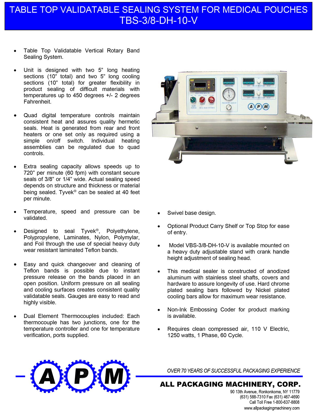 TBS 3 8 DH 10 Validate All Packaging Machinery Corp. Qmed